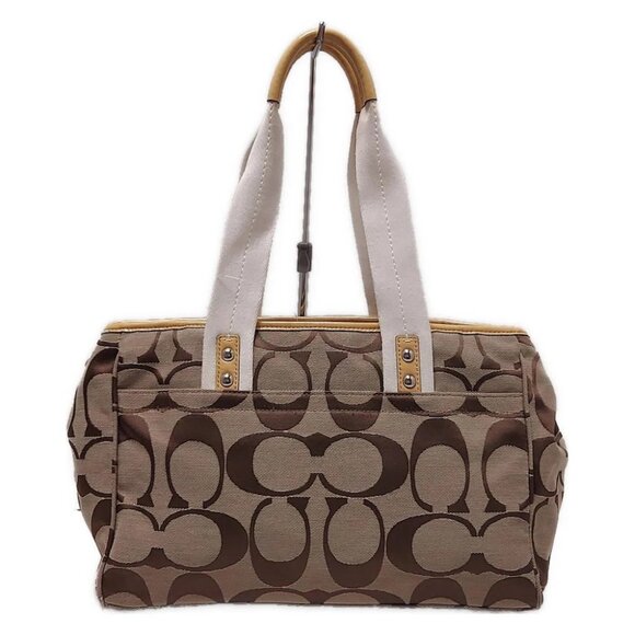 COACH Daisy Signature Large Tote F14878 Khaki Yellow White Jacquard - - Picture 3 of 9